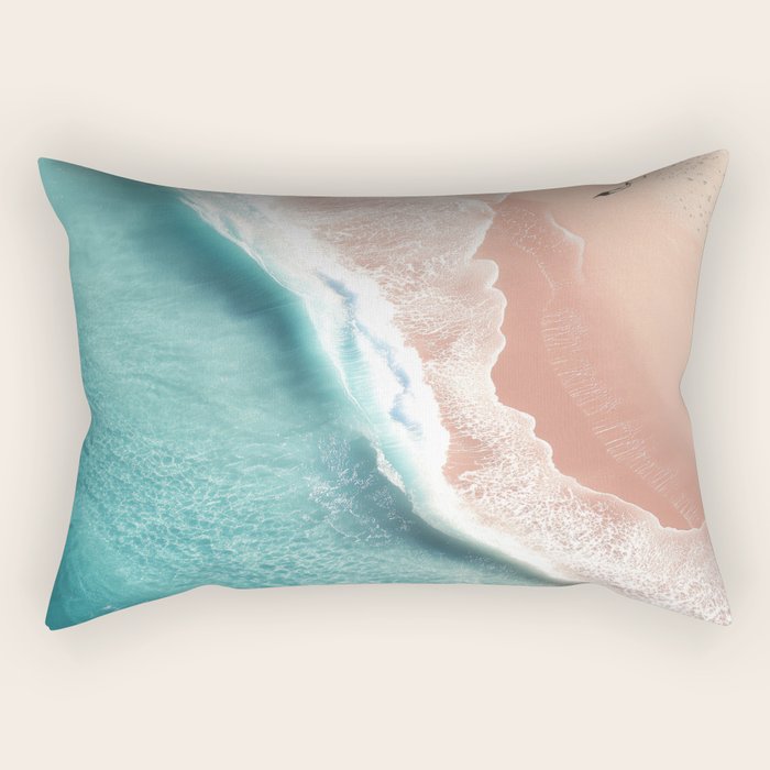 Pastel Coastline - Aerial View of Turquoise Sea and Blush Sand Rectangular Pillow Gallery Image 1