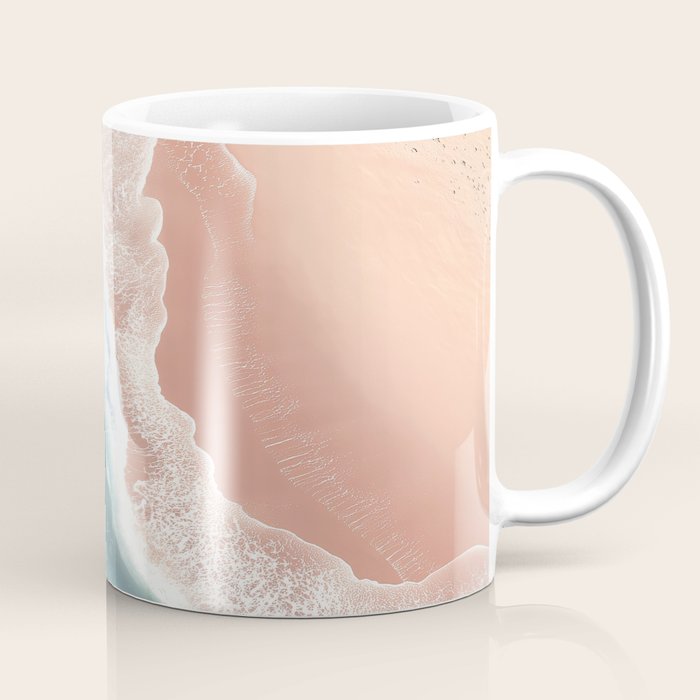 Pastel Coastline - Aerial View of Turquoise Sea and Blush Sand Coffee Mug Gallery Image 1