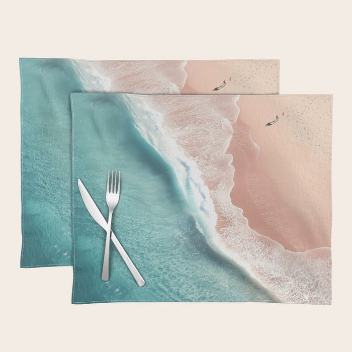 Pastel Coastline - Aerial View of Turquoise Sea and Blush Sand Placemat Gallery Image 1