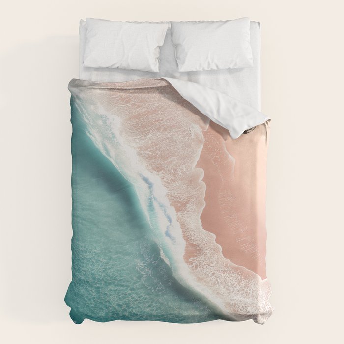 Pastel Coastline - Aerial View of Turquoise Sea and Blush Sand Duvet Cover Gallery Image 6