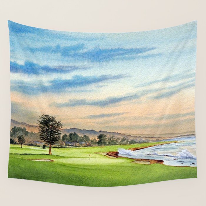 Pebble Beach Golf Course 18th Hole Wall Tapestry Gallery Image 1