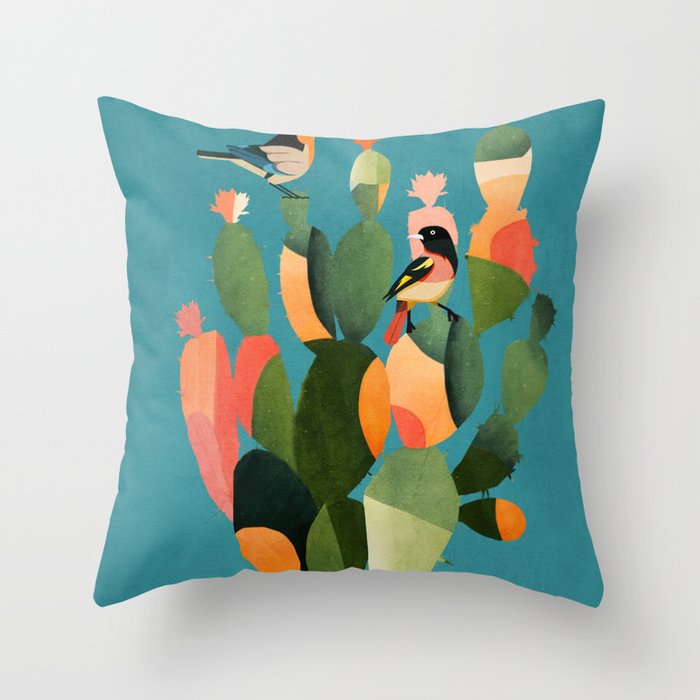 Cactus and  Birds 2 Throw Pillow Gallery Image 1