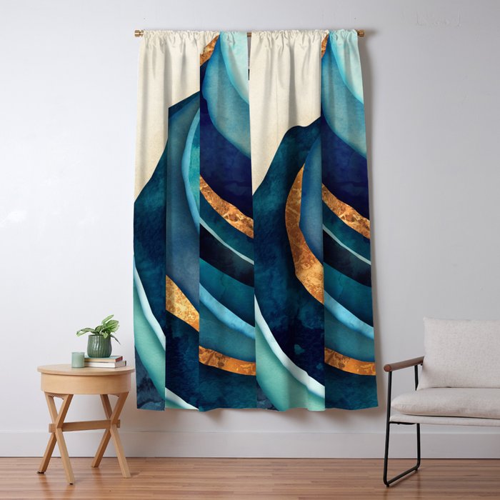 Abstract Blue with Gold Window Curtain Gallery Image 5