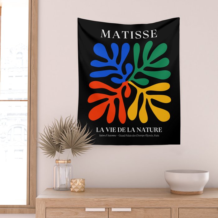 Nature Leaf Cutouts II: Night Edition | Mid-Century Henri Matisse Series Wall Tapestry Gallery Image 2