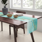 Magic Bloom Flowing Teal Blue Gold Table Runner Gallery Image 2