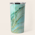 Magic Bloom Flowing Teal Blue Gold Travel Mug Gallery Image 1
