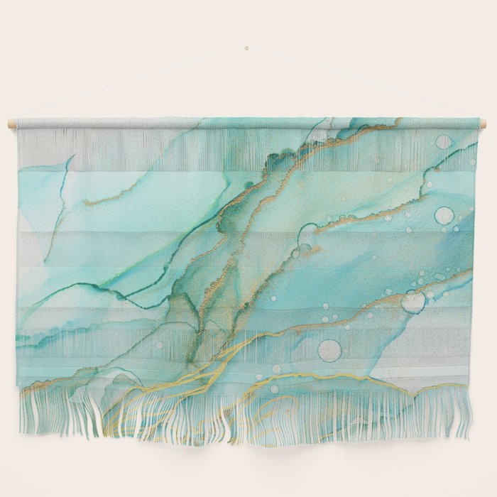 Magic Bloom Flowing Teal Blue Gold Wall Hanging Gallery Image 1
