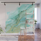 Magic Bloom Flowing Teal Blue Gold Wall Mural Gallery Image 1