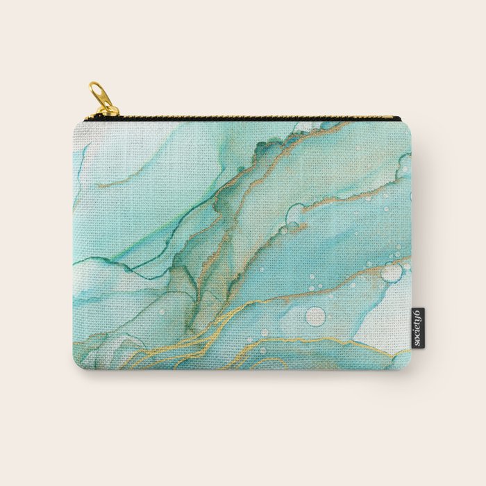 Magic Bloom Flowing Teal Blue Gold Carry All Pouch Gallery Image 1