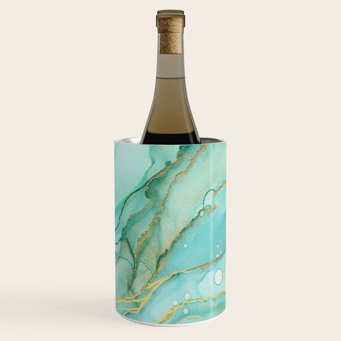 Magic Bloom Flowing Teal Blue Gold Wine Chiller Gallery Image 1