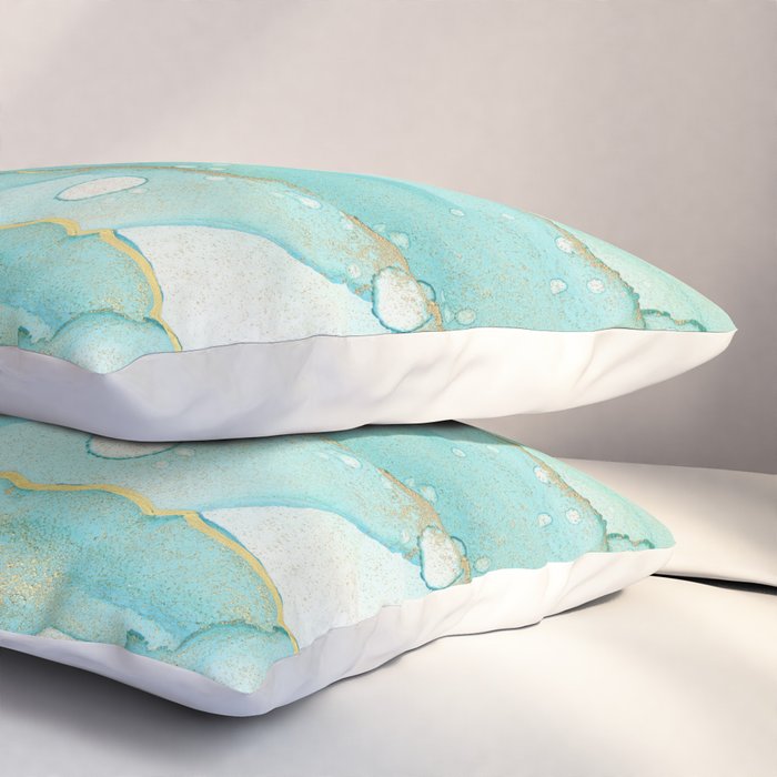 Magic Bloom Flowing Teal Blue Gold Pillow Sham Gallery Image 3