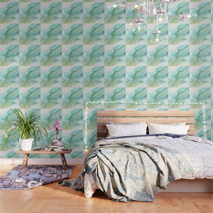 Magic Bloom Flowing Teal Blue Gold Wallpaper Gallery Image 3