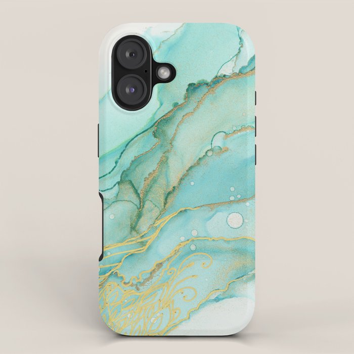 Magic Bloom Flowing Teal Blue Gold iPhone Case Gallery Image 1
