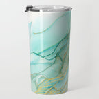 Magic Bloom Flowing Teal Blue Gold Travel Mug Gallery Image 3