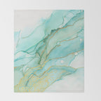Magic Bloom Flowing Teal Blue Gold Throw Blanket Gallery Image 2