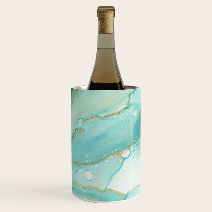 Magic Bloom Flowing Teal Blue Gold Wine Chiller Gallery Image 3