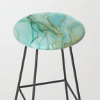 Magic Bloom Flowing Teal Blue Gold Stool Gallery Image 2