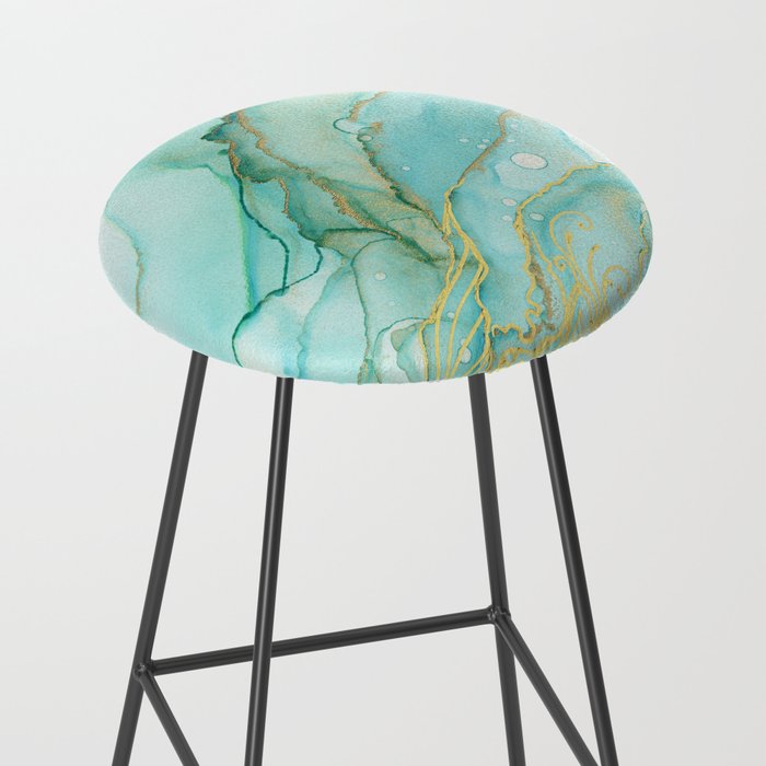 Magic Bloom Flowing Teal Blue Gold Stool Gallery Image 2