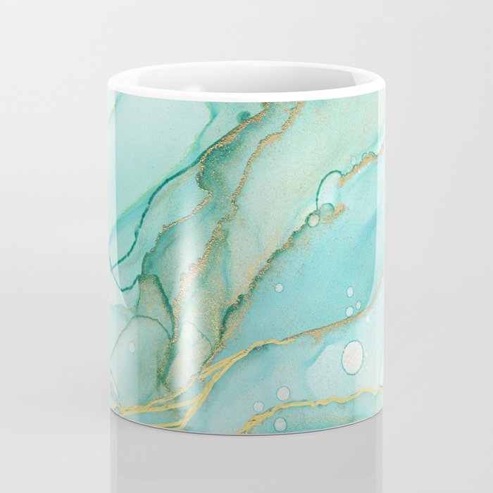 Magic Bloom Flowing Teal Blue Gold Coffee Mug Gallery Image 4