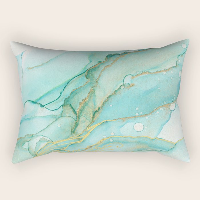 Magic Bloom Flowing Teal Blue Gold Rectangular Pillow Gallery Image 2