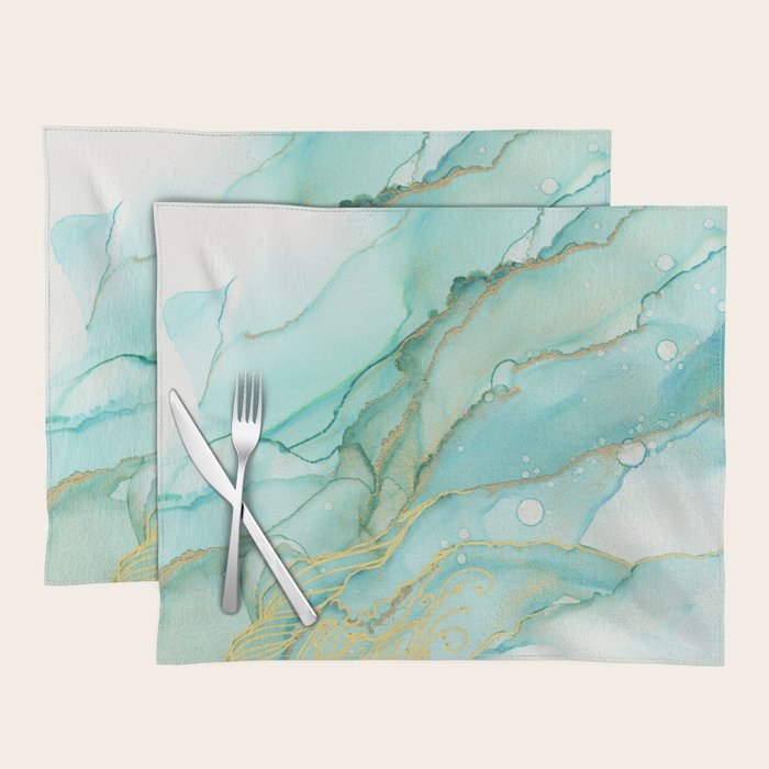 Magic Bloom Flowing Teal Blue Gold Placemat Gallery Image 1