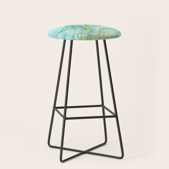 Magic Bloom Flowing Teal Blue Gold Stool Gallery Image 1