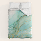 Magic Bloom Flowing Teal Blue Gold Duvet Cover Gallery Image 6