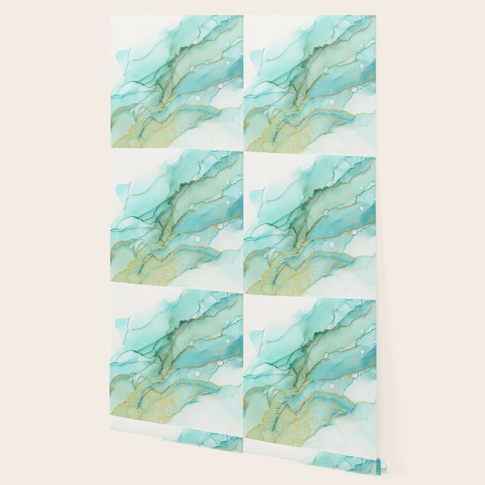 Magic Bloom Flowing Teal Blue Gold Wallpaper Gallery Image 2