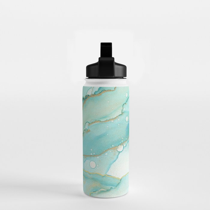 Magic Bloom Flowing Teal Blue Gold Water Bottle Gallery Image 2