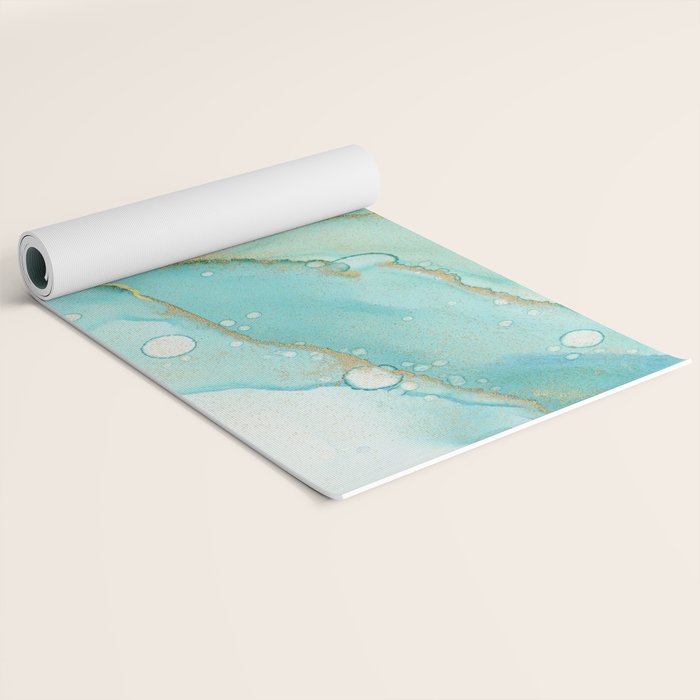 Magic Bloom Flowing Teal Blue Gold Yoga Mat Gallery Image 2