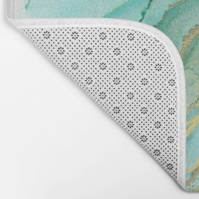 Magic Bloom Flowing Teal Blue Gold Bath Mat Gallery Image 2