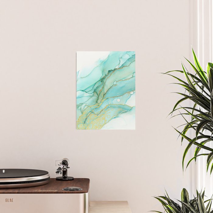 Magic Bloom Flowing Teal Blue Gold Poster Gallery Image 2