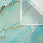Magic Bloom Flowing Teal Blue Gold Wall Tapestry Gallery Image 3