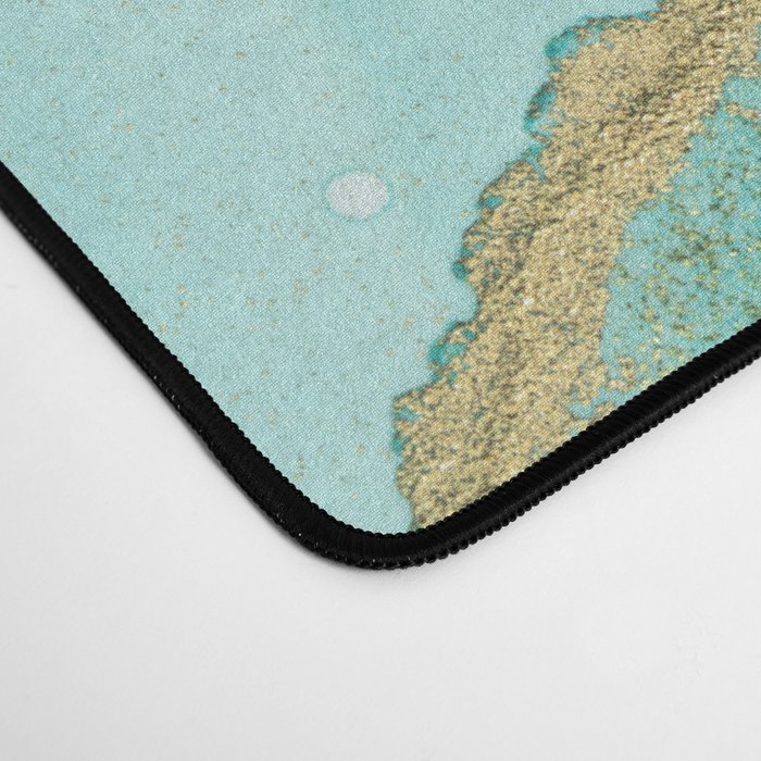 Magic Bloom Flowing Teal Blue Gold Desk Mat Gallery Image 4