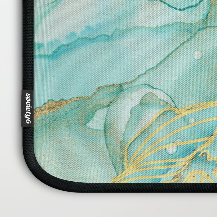 Magic Bloom Flowing Teal Blue Gold Laptop Sleeve Gallery Image 3