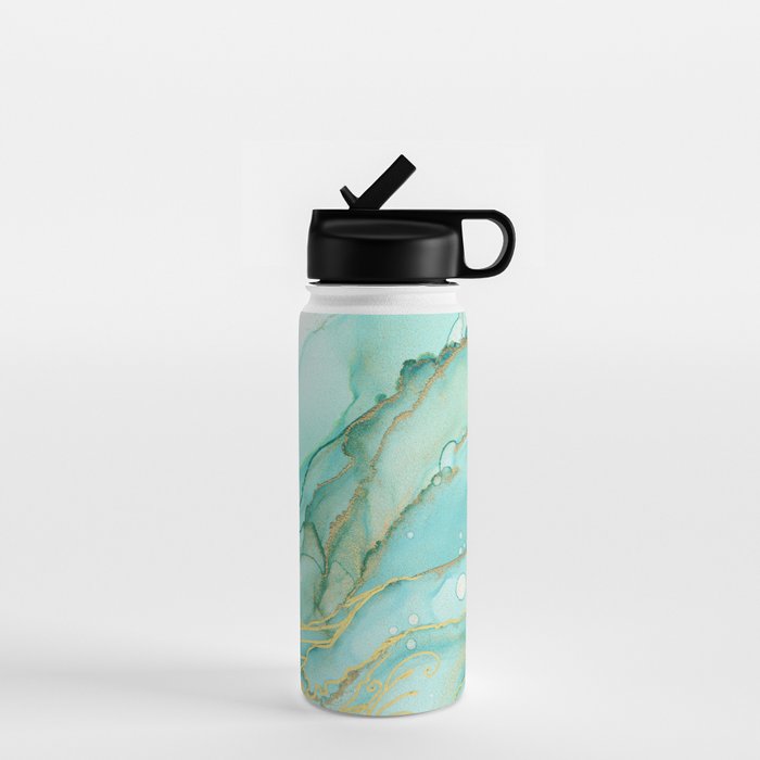 Magic Bloom Flowing Teal Blue Gold Water Bottle Gallery Image 1