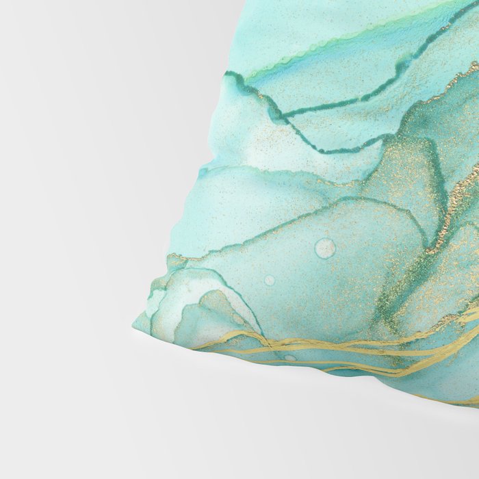 Magic Bloom Flowing Teal Blue Gold Pillow Sham Gallery Image 4