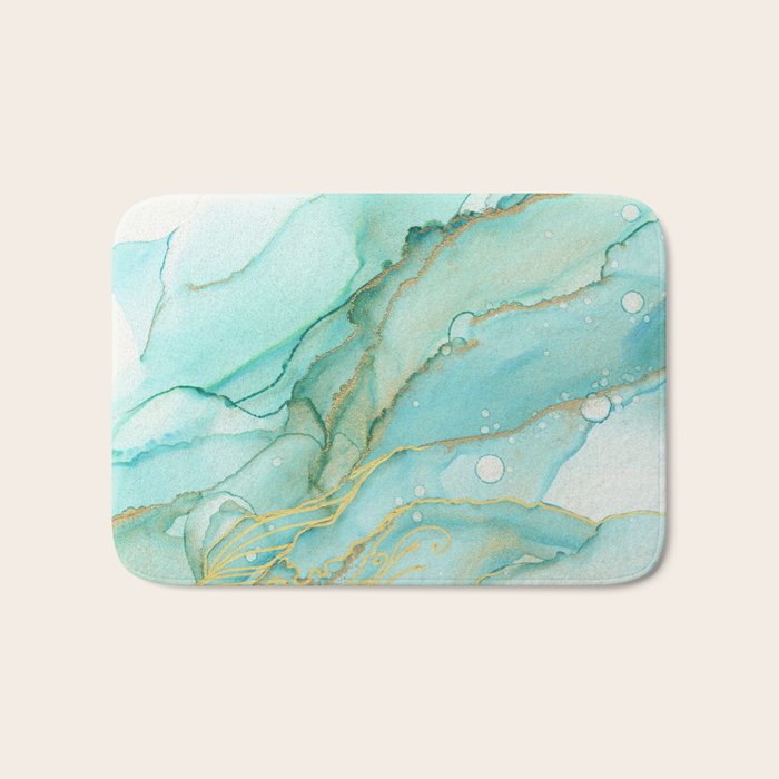 Magic Bloom Flowing Teal Blue Gold Bath Mat Gallery Image 1