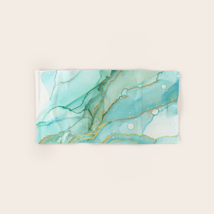 Magic Bloom Flowing Teal Blue Gold Bath Towel Gallery Image 1