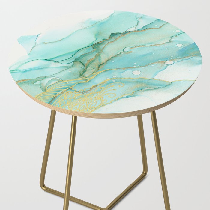 Magic Bloom Flowing Teal Blue Gold Side Table Gallery Image 2