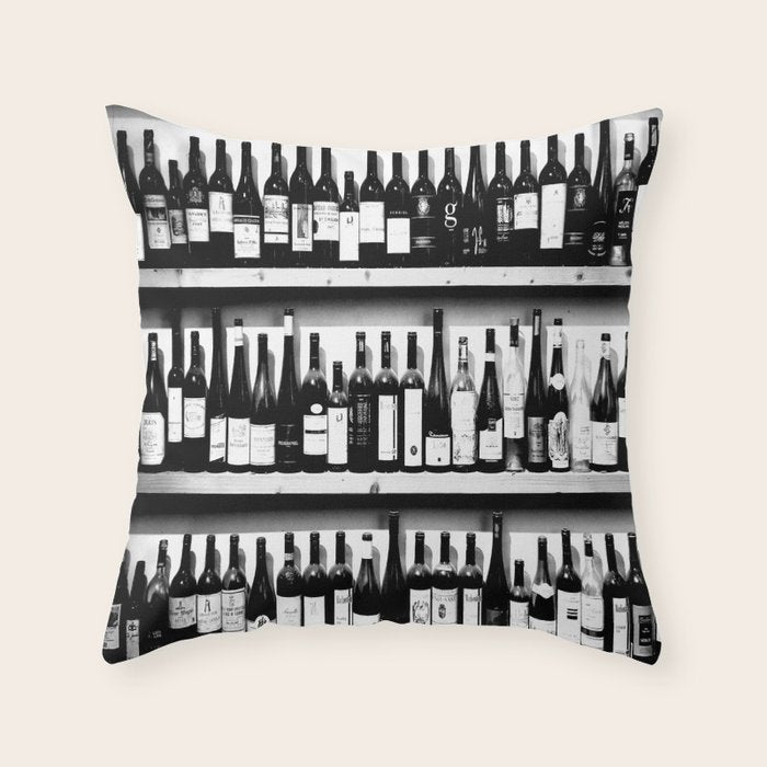 Wine Bottles in Black And White #decor #society6 #buyart Throw Pillow Gallery Image 1