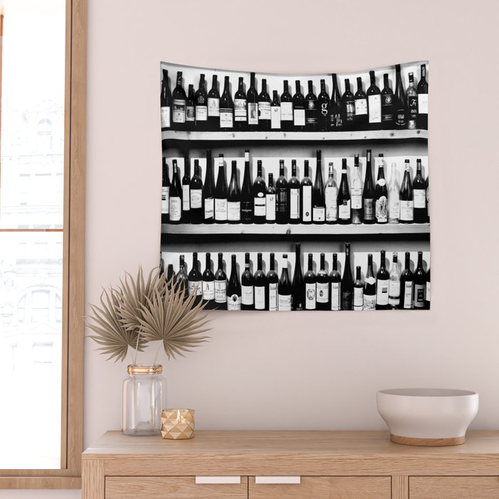 Wine Bottles in Black And White #decor #society6 #buyart Wall Tapestry Gallery Image 2