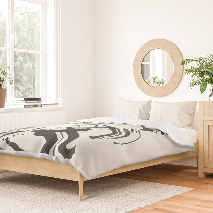 Black and White Brushstroke Minimal Abstract  Art #1 Duvet Cover Gallery Image 2