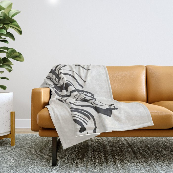 Black and White Brushstroke Minimal Abstract  Art #1 Throw Blanket Gallery Image 1