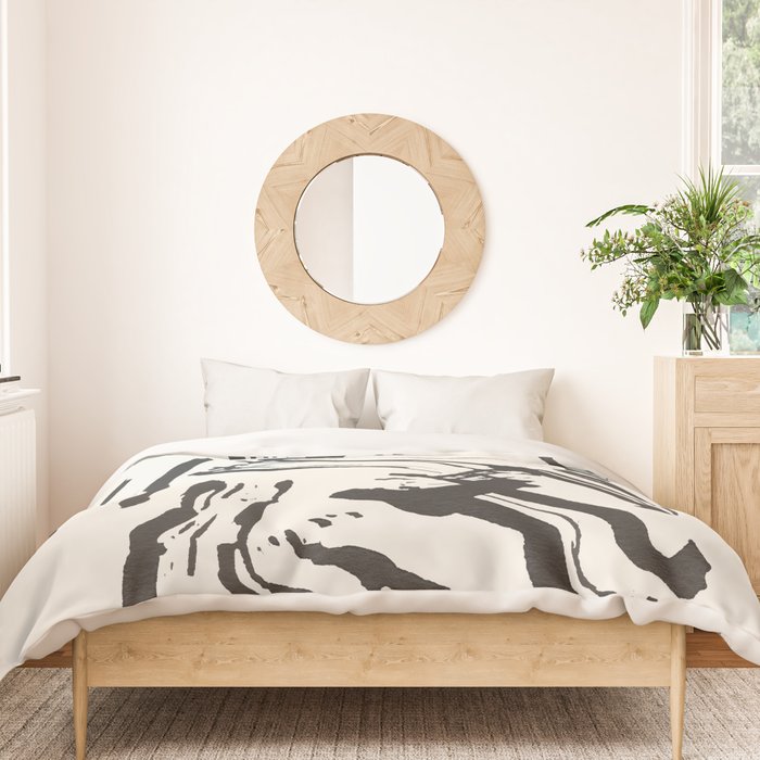 Black and White Brushstroke Minimal Abstract  Art #1 Duvet Cover Gallery Image 3