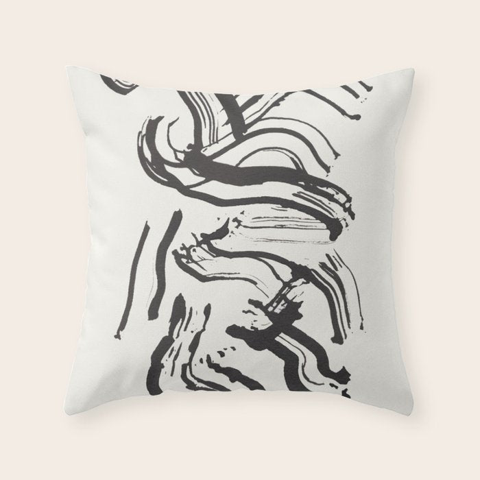 Black and White Brushstroke Minimal Abstract  Art #1 Throw Pillow Gallery Image 1