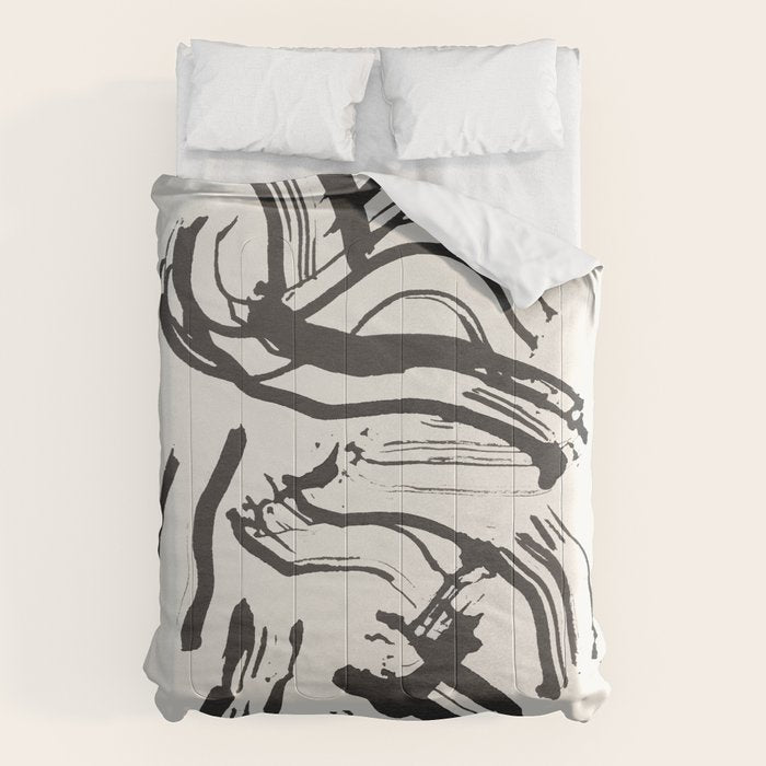 Black and White Brushstroke Minimal Abstract  Art #1 Comforter Gallery Image 6