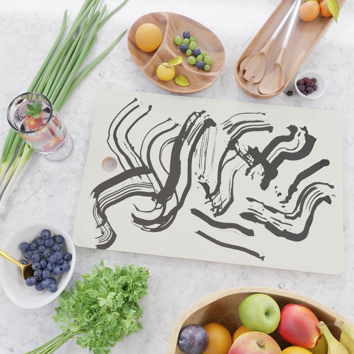 Black and White Brushstroke Minimal Abstract  Art #1 Cutting Board Gallery Image 2