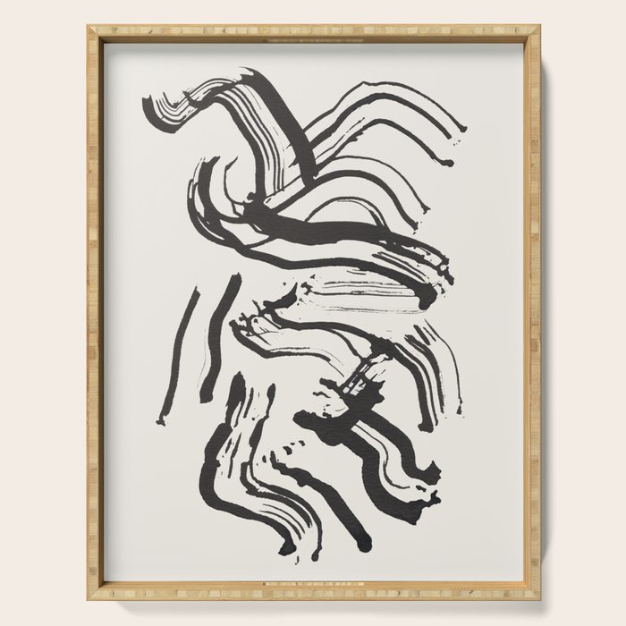 Black and White Brushstroke Minimal Abstract  Art #1 Serving Tray Gallery Image 1