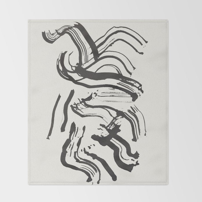 Black and White Brushstroke Minimal Abstract  Art #1 Throw Blanket Gallery Image 2
